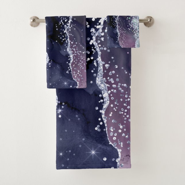 LUXE LILA BLAU SPARKLE MARBLE CUSTOM 2 TOWEL SET (Insitu)