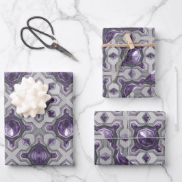 Luxe Lila Edelsteine Silver Wrapping Paper Set Geschenkpapier Set