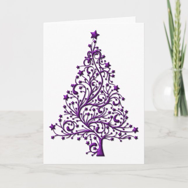 Luxe Lila Xmas Tree Weihnachten Karte (Vorderseite)