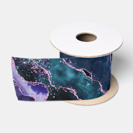 Luxe Marble Crystal Purple Teal Glitter Agate Satinband