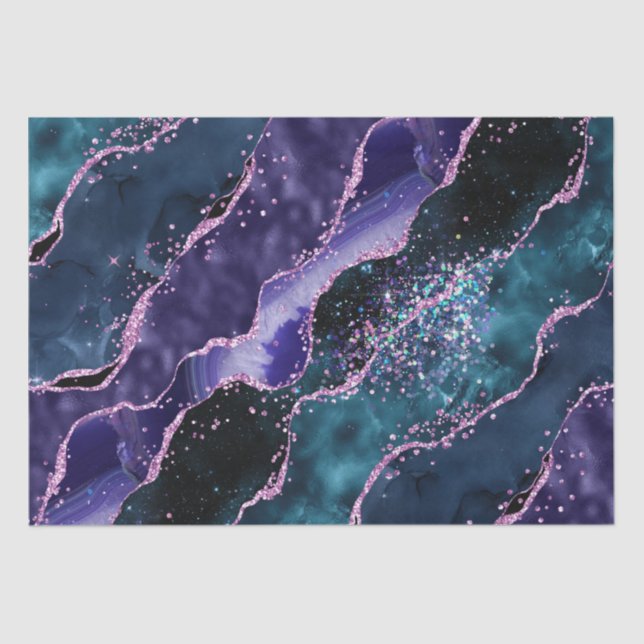 Luxe Marble Crystal Purple Teal Glitter Agate Seidenpapier (Vorderseite)
