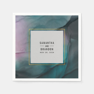 Luxe Marble Ink Wash Jewel Tones Wedding Serviette