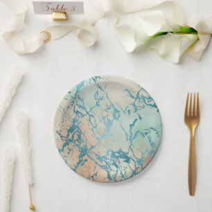 Luxe Marble   Schöne Gelb-und Korallenvene Aquamar Pappteller