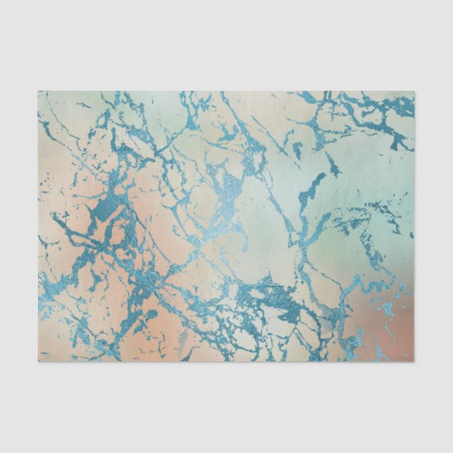 Luxe Marble | Schöne Gelb-und Korallenvene Aquamar Seidenpapier (Vorderseite)