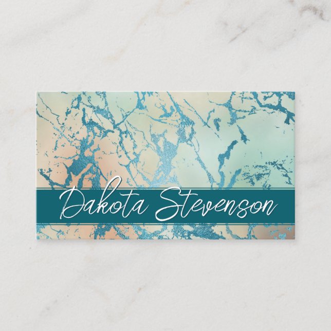Luxe Marble | Schöne Koralle und Aquamarine Custom Visitenkarte (Vorderseite)