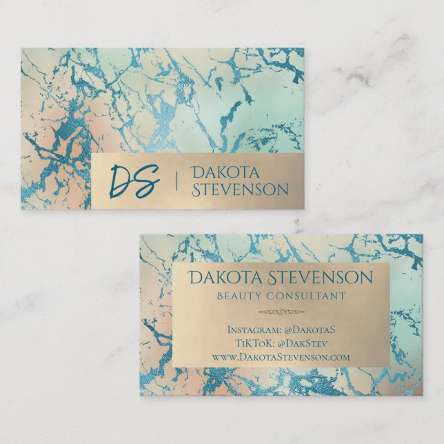 Luxe Marble | Schöne Koralle und Aquamarine Custom Visitenkarte (Vorne/Hinten)