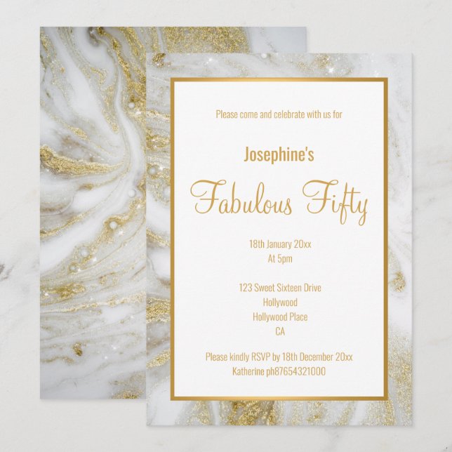 LUXE MARBRE PEARL OR 2 INVITATION PERSONNALISÉE (Devant / Derrière)