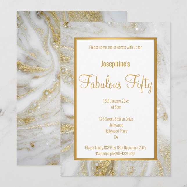 LUXE MARBRE PEARL OR ABSTRAIT INVITATION PERSONNAL (Devant / Derrière)