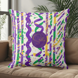 Luxe Mardi Gras Purple Gold Green Stripes Confetti Kissen