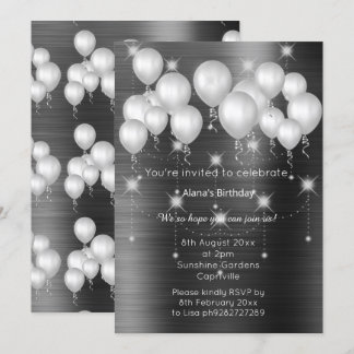 LUXE METALLIC BLACK BALLOON BIRTHDAINVITATION EINLADUNG
