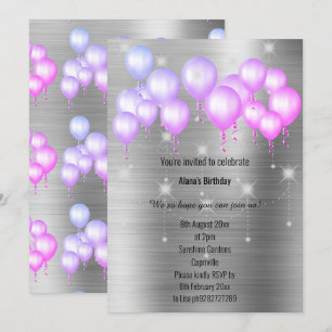 LUXE METALLIC SILVER BALLOON BIRTHDAINVITATION EINLADUNG