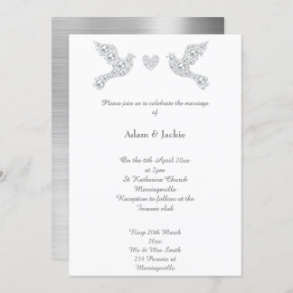 Luxe Metallic Silver Liebe Dove Wedding Einladung