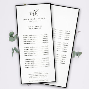 Luxe Minimal Monogramme Chic Liste de prix élégant