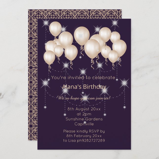 LUXE MODERN DAMASK NAVY SILVER Einladung (Vorne/Hinten)