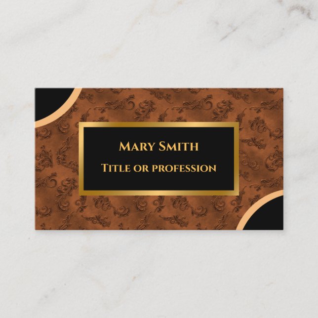 Luxe moderne Gold Brown Damask Carte de visite (Devant)