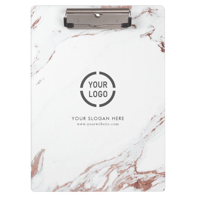 Luxe moderne Imitat Rose Gold Marmor Firmenlogo Klemmbrett (Vorderseite)