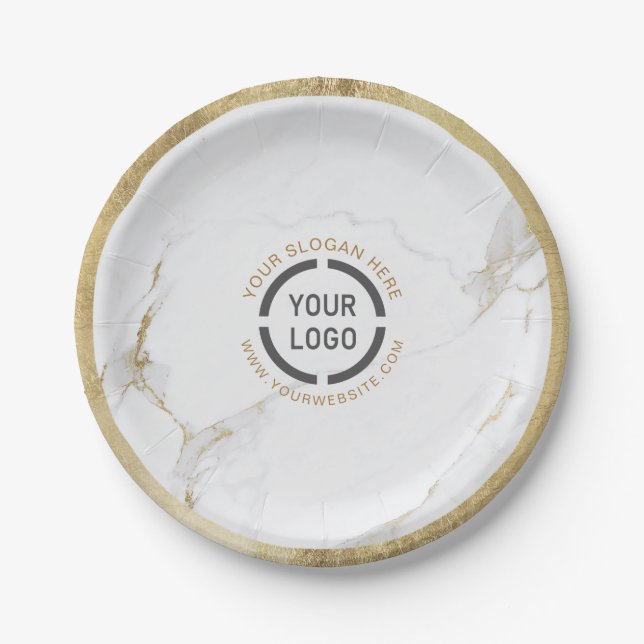 Luxe moderne Imitate Gold Marmor Firmenlogo Pappteller (Vorderseite)