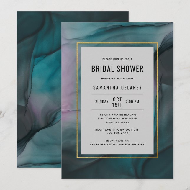 Luxe Moderne Marbre Bridal Douche Invitation (Devant / Derrière)