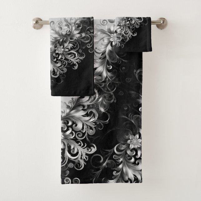 Luxe Monochrome Grey and Black with Silver Badhandtuch Set (Insitu)