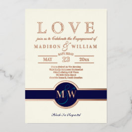 Luxe Monogram LIEBE Engagement Party Rose Gold Folieneinladung