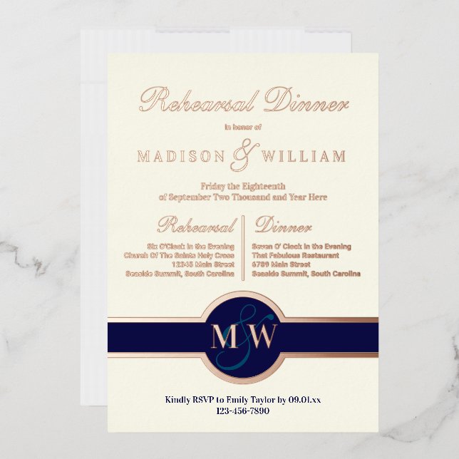 Luxe Monogram Probe Dinner Rose Gold Folieneinladung (Briefumschlag)