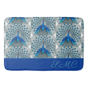 Luxe Monogram Turquoise Türkis Blau Pfauenmuster  Badematte