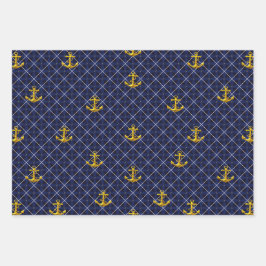 Luxe Nautical Navy und Gold Anchor Geschenkpapier Set