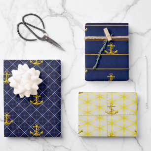 Luxe Nautical Navy und Gold Anchor Geschenkpapier Set