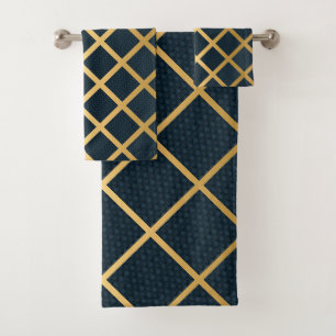 LUXE NAVY ABSTRAKT GOLD GRID BATH TOWEL SET