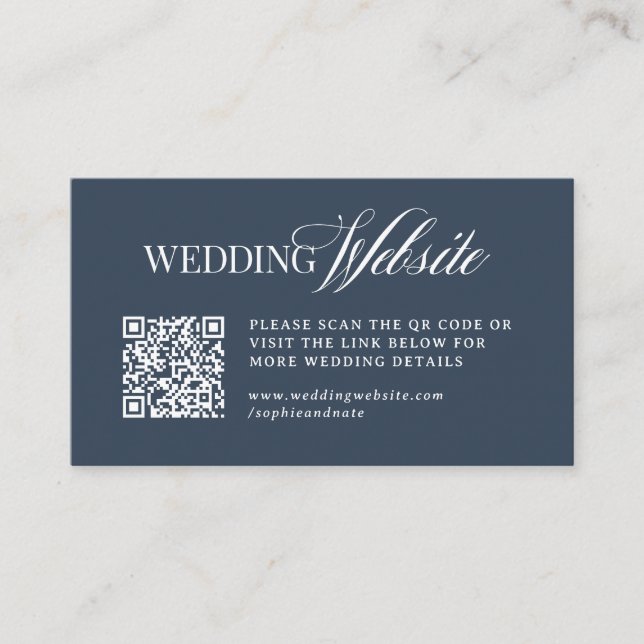 Luxe Navy Blau | Hochzeitswebsite QR Code Begleitkarte (Vorderseite)