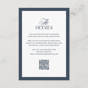 Luxe Navy Blau QR-Code Hochzeitsgastdetails Begleitkarte
