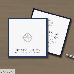 Luxe Navy Blue Border Silver Logo Quadratische Visitenkarte