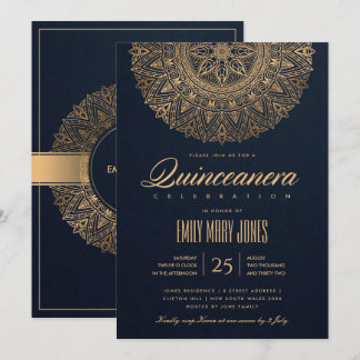 LUXE NAVY GOLD CLASSIC VERZIERT MANDALA QUINCEANER EINLADUNG