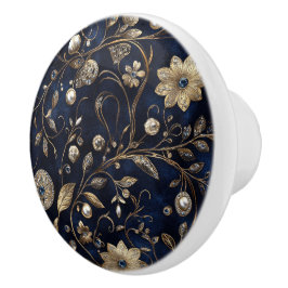 Luxe Navy Gold Floral Keramikknauf