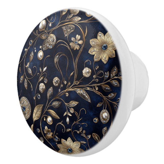 Luxe Navy Gold Floral Keramikknauf (Rechts)