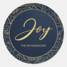 LUXE NAVY GOLD HOLLY BERRIES CHRISTMAS JOY