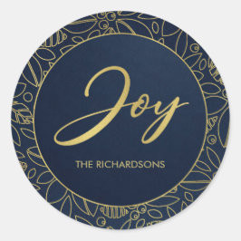 LUXE NAVY GOLD HOLLY BERRIES CHRISTMAS JOY RUNDER AUFKLEBER