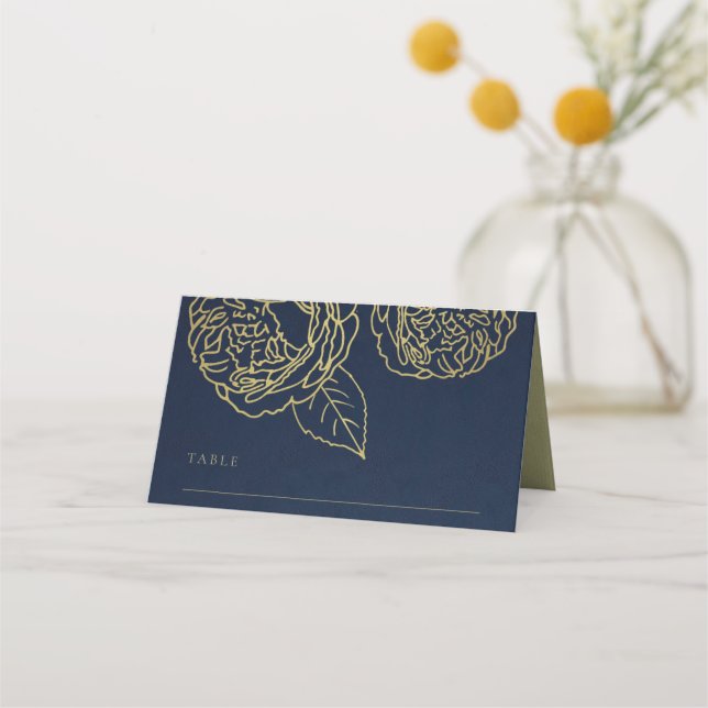 LUXE NAVY GOLD KRAFT ELEGANTE ROSE BLUMENWEDD PLATZKARTE (Vorderseite)