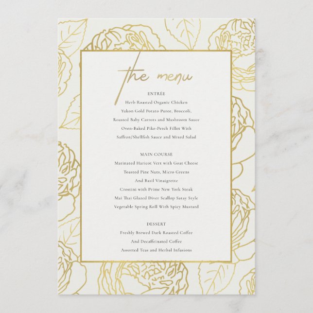 LUXE NAVY IMITATS GOLD WHITE ELEGANT ROSE FLORAL M MENÜKARTE (Vorderseite)