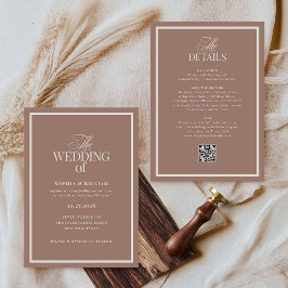 Luxe Neutral Mocha Taupe | RSVP QR Code Wedding Einladung
