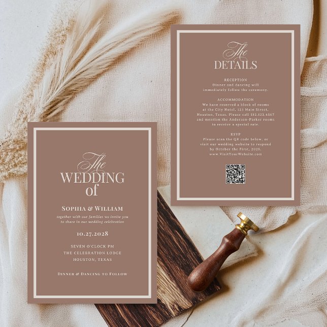 Luxe Neutral Mocha Taupe | RSVP QR Code Wedding Einladung (Von Creator hochgeladen)