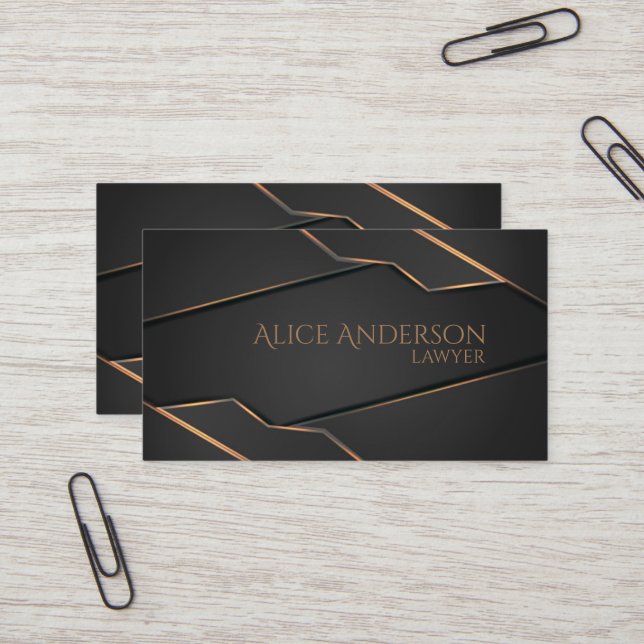 Luxe noir or élégant avocat Carte de visite (Devant/Arrière en situation)