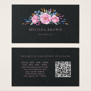 Luxe noir rose floral moderne Aquarelle QR Code