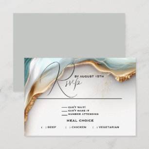 Luxe Opal Aquamarin Gold Fluid Alcohol Ink RSVP Karte