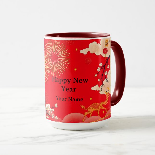 Luxe Ornate Gold Fire & Crimson Aesthetic Tasse (VorderseiteRechts)