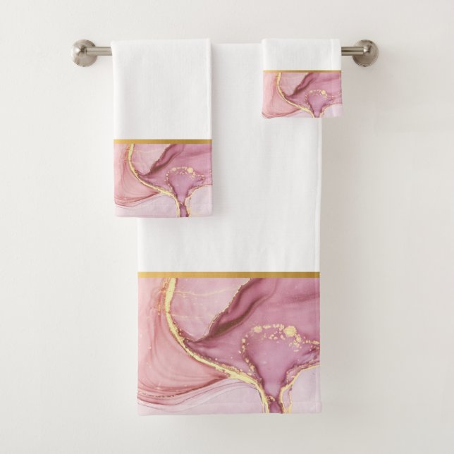 LUXE PASTEL WHIRLMARBLE GOLD BADEZIMMER TOWEL SET (Insitu)