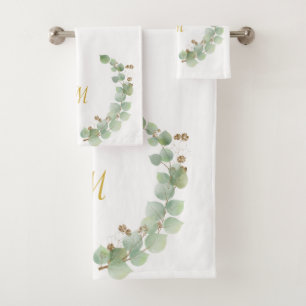 LUXE-PERSONALISIERTE EUCALYPTUS-GOLD-KRAFT 2 BADHANDTUCH SET