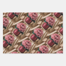 Luxe Pink Chrysanthemums Gold Wrapping Paper Set Geschenkpapier Set