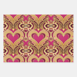 Luxe Pink Gold Hearts Valentine Wrapping Paper Geschenkpapier Set