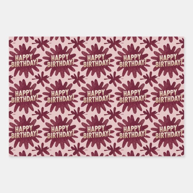 Luxe Pink Happy Birthday Wrapping Paper Set Geschenkpapier Set (Vorderseite 2)